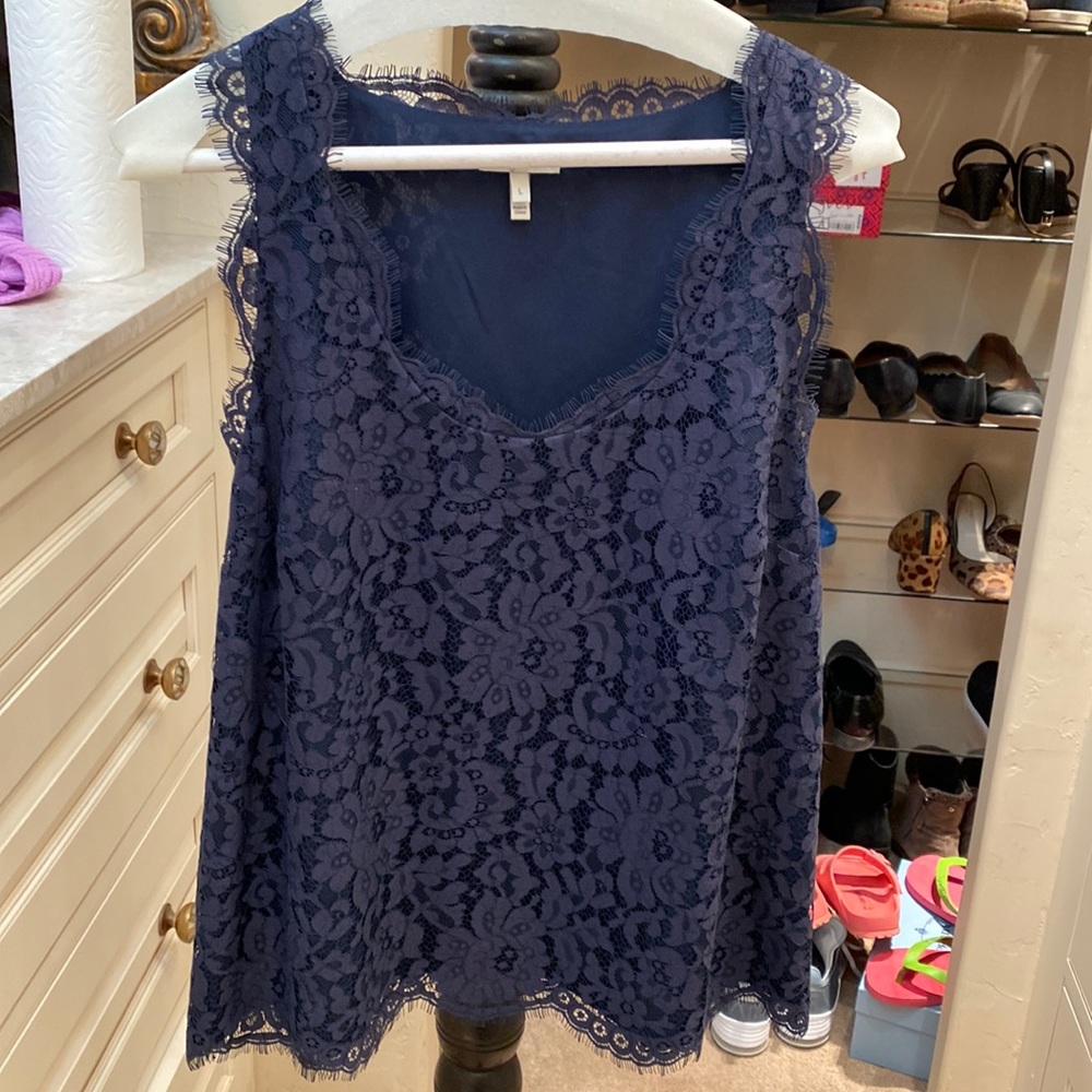 Joie navy lace sleeveless top. Size L.